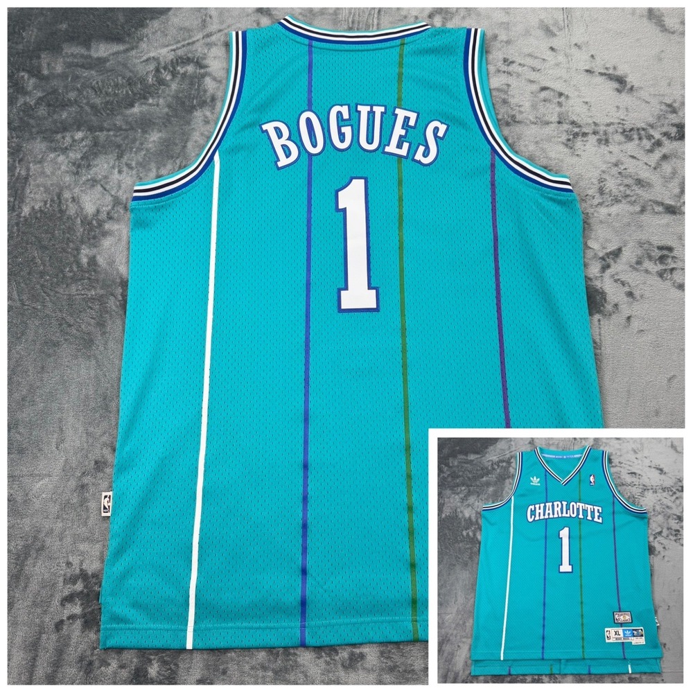 Adidas‎ Muggsy Bogues Charlotte Hornets Jersey XL Teal Hardwood Classics NBA